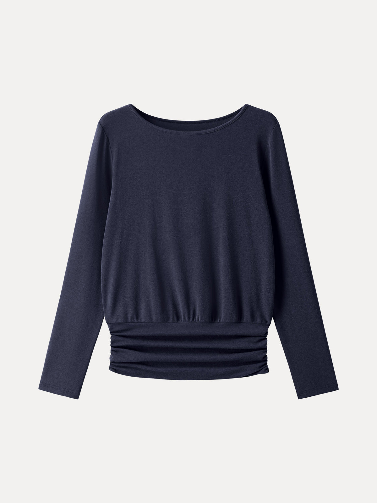LiteWarm Boatneck Long Sleeve Ruched Banded Hem Top