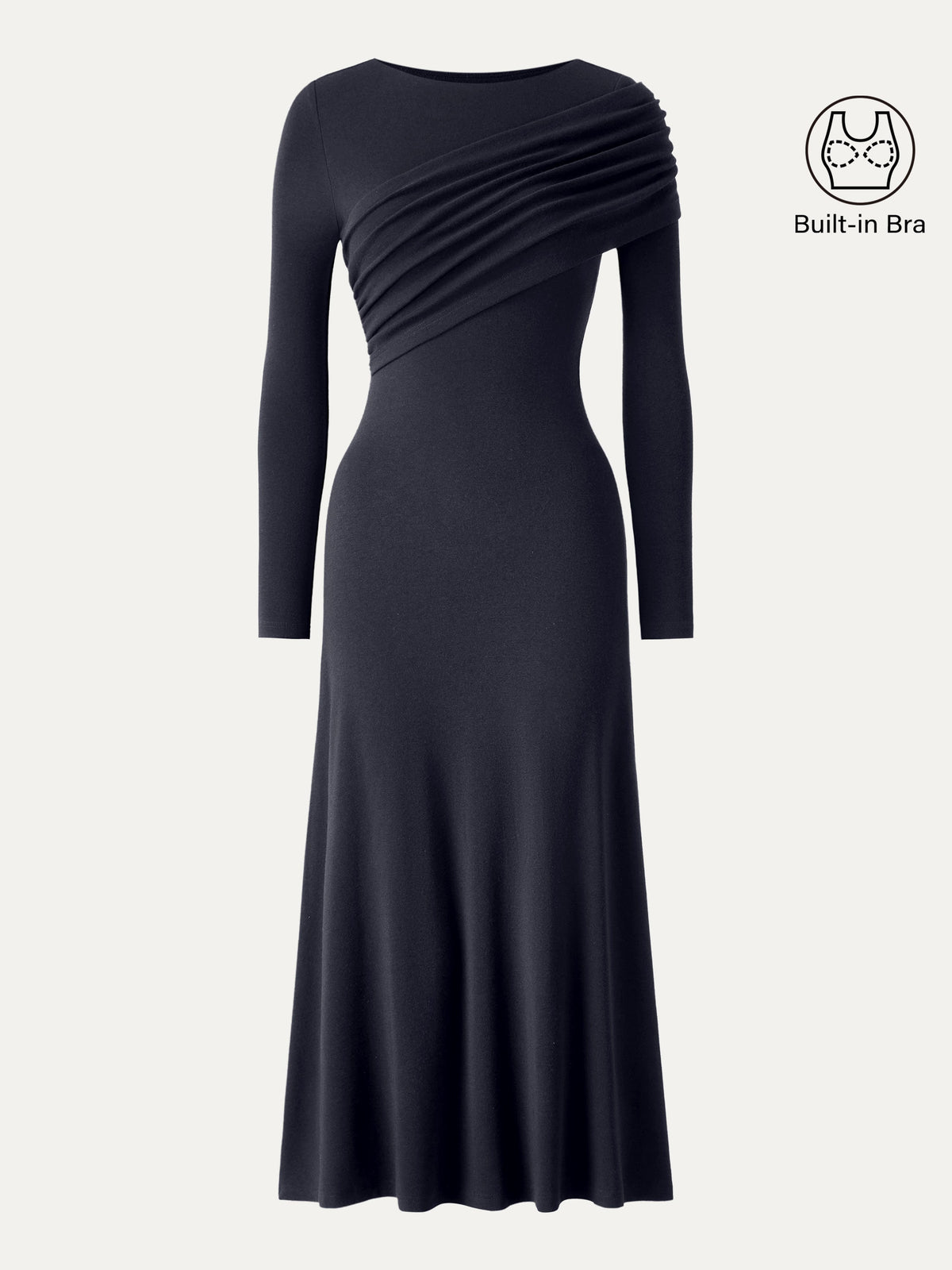 LiteWarm Boatneck Ruched A-Line Midi Built-In Bra Dress 2.0