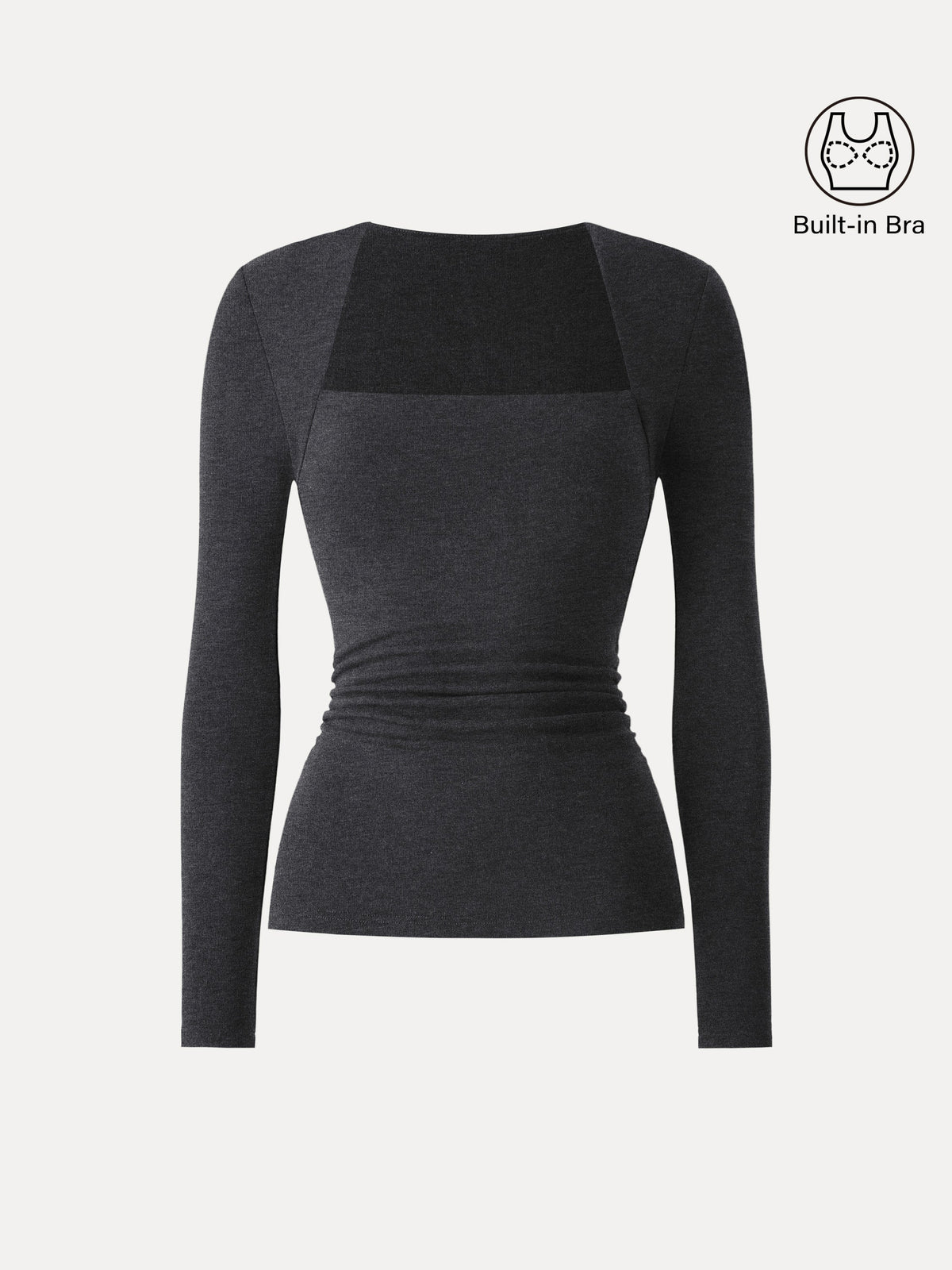 ProWarm Trapeze Neck Long Sleeve Ruched Built-In Bra Top