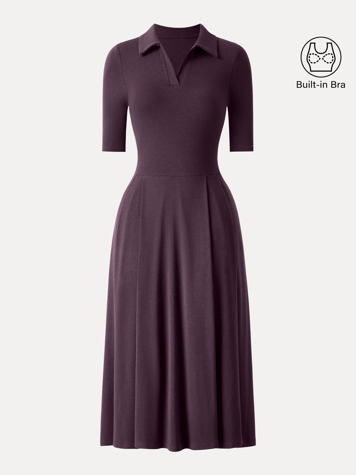 LiteWarm Polo Neck Elbow Length Sleeve Midi Built-In Bra Dress 2.0 with Pockets
