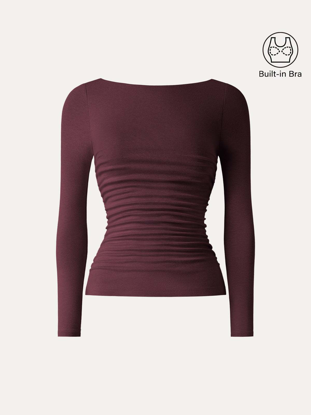 LiteWarm Boatneck Ruched Built-In Bra Top
