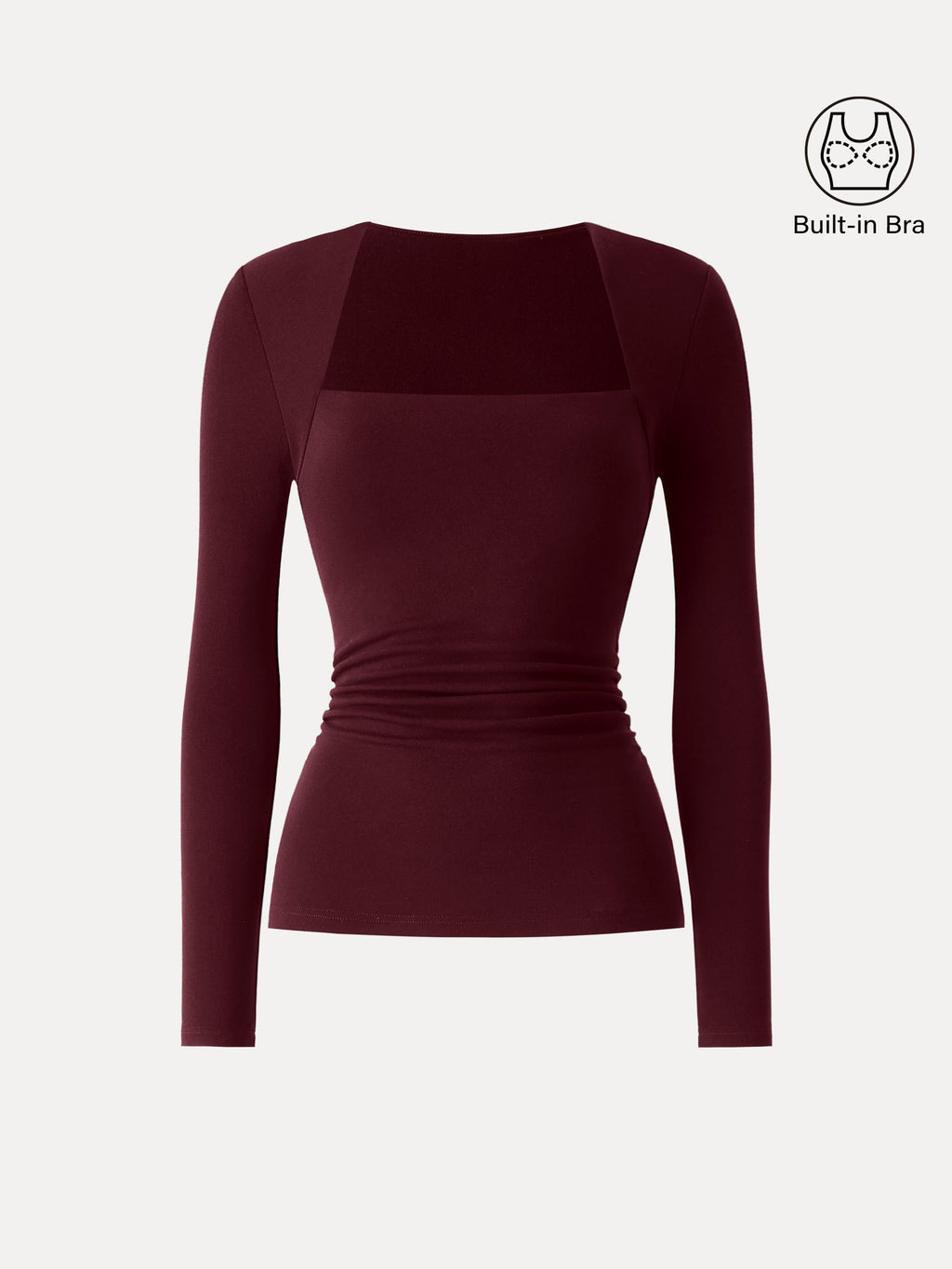 ProWarm Trapeze Neck Long Sleeve Ruched Built-In Bra Top