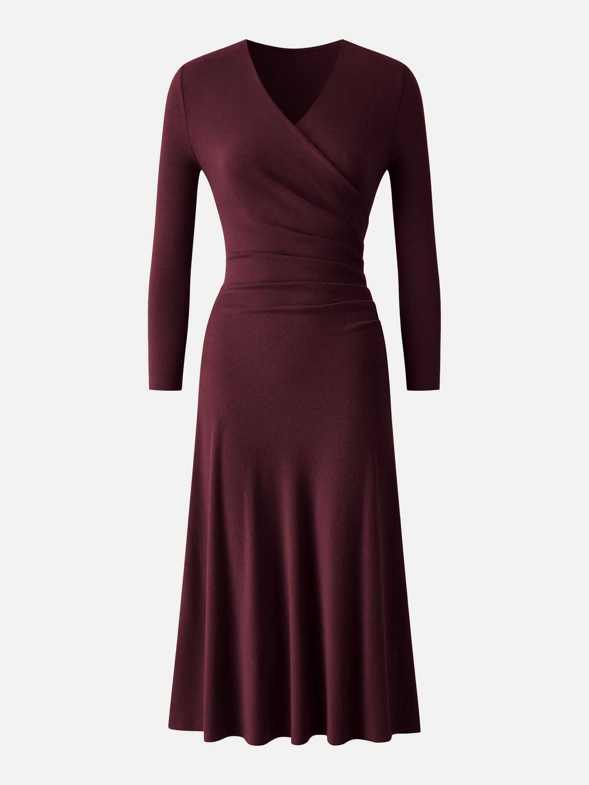 LiteWarm Surplice 3/4 Sleeve Side-Tuck Midi Dress