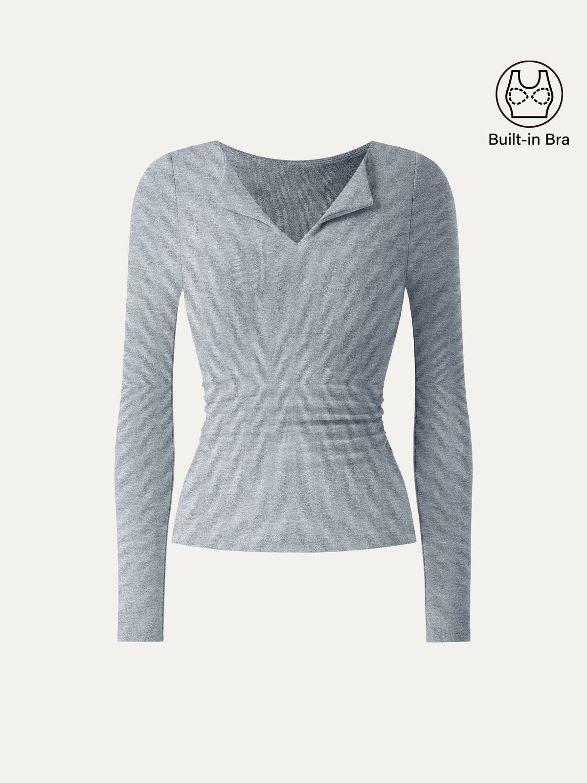 LiteWarm Flapped V-Neck Long Sleeve Ruched Built-In Bra Top 2.0