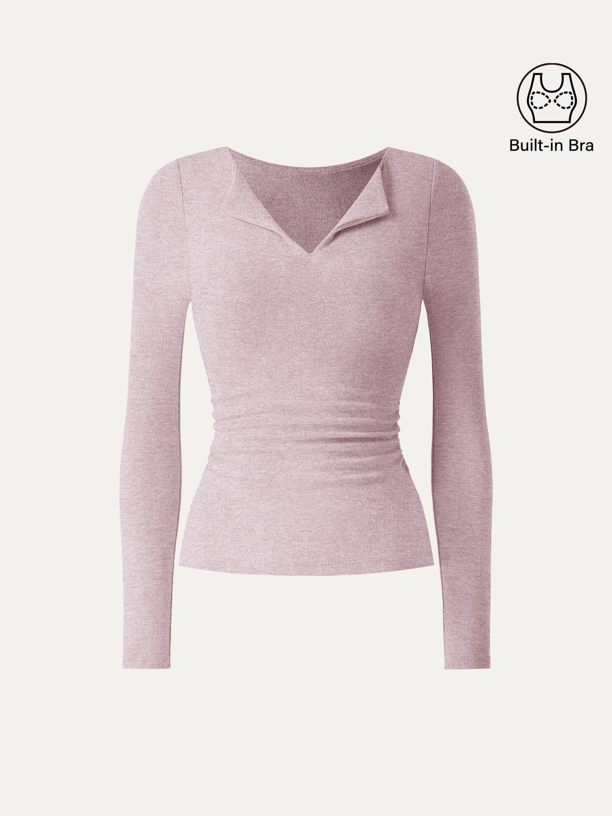 LiteWarm Flapped V-Neck Long Sleeve Ruched Built-In Bra Top 2.0