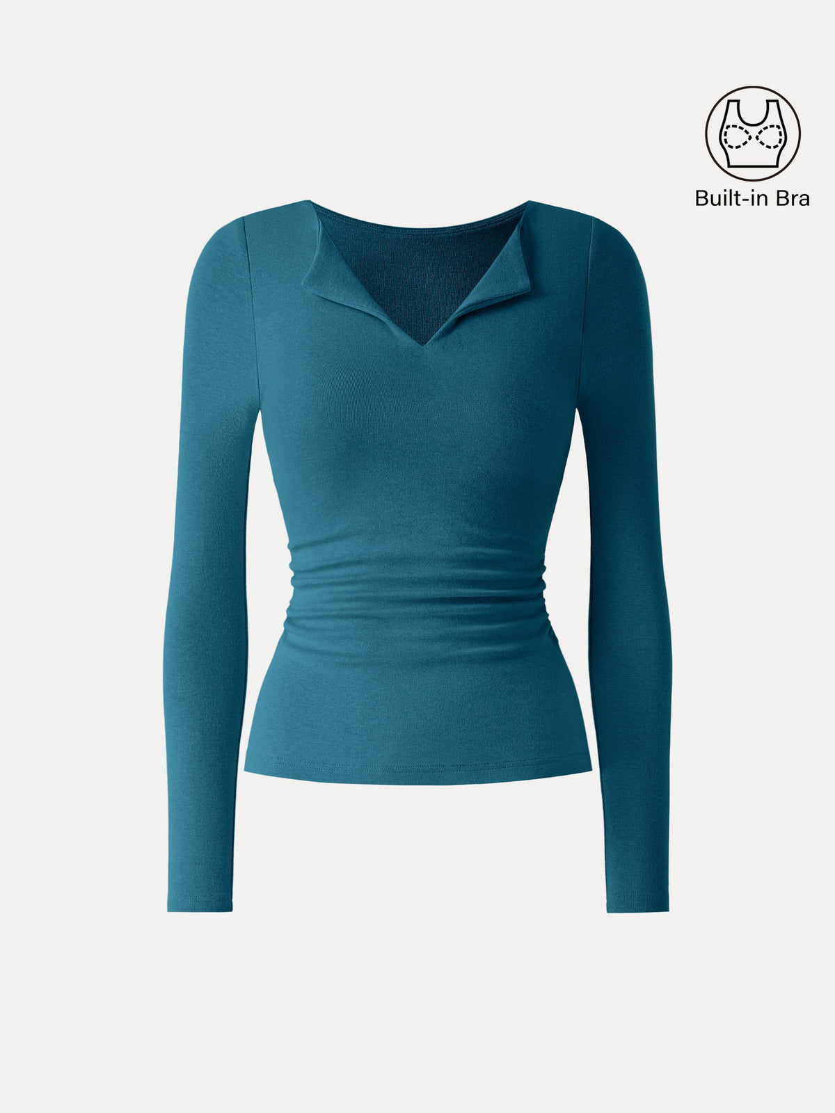 LiteWarm Flapped V-Neck Long Sleeve Ruched Built-In Bra Top 2.0