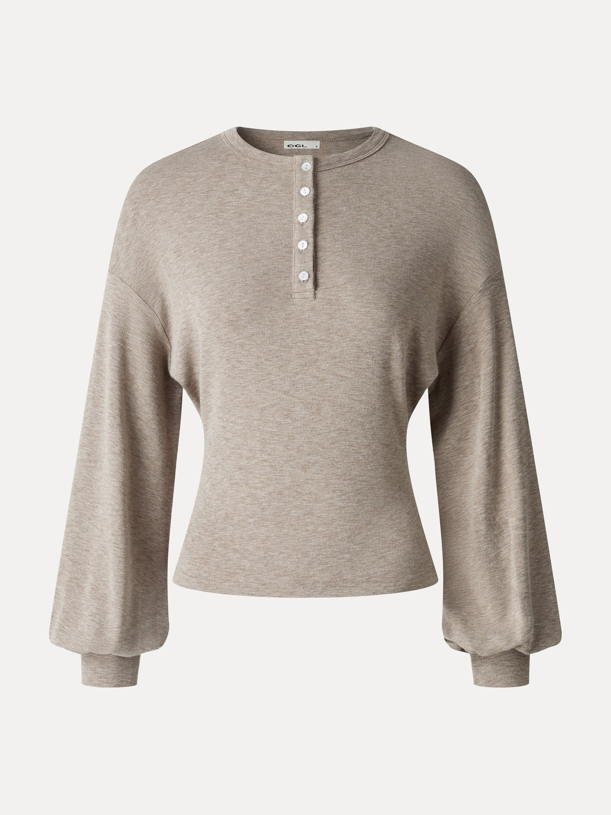 LiteWarm Slub Ribbed Henley Neck Batwing Sleeve Close-Fit Hem Top