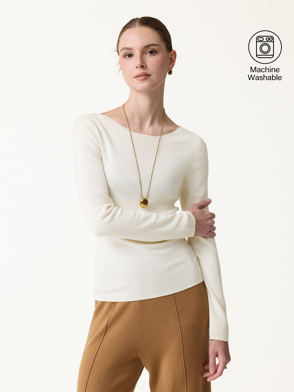 100% Merino Wool Semi-Sheer Boat Neck Sweater
