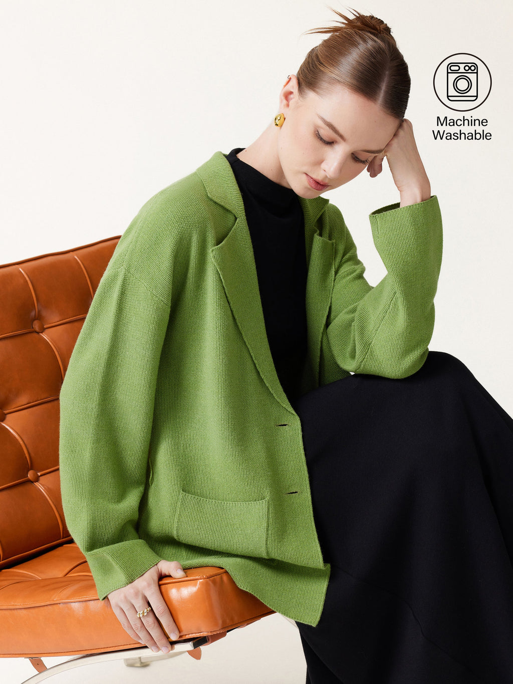 Merino Blend Peaked Lapel Long Sleeve Belted Cardigan with Pockets