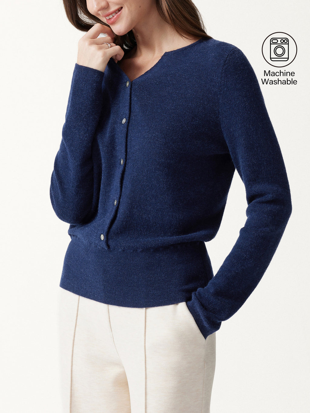 Merino Blend V-Neck Long Sleeve Half-Placket Sweater