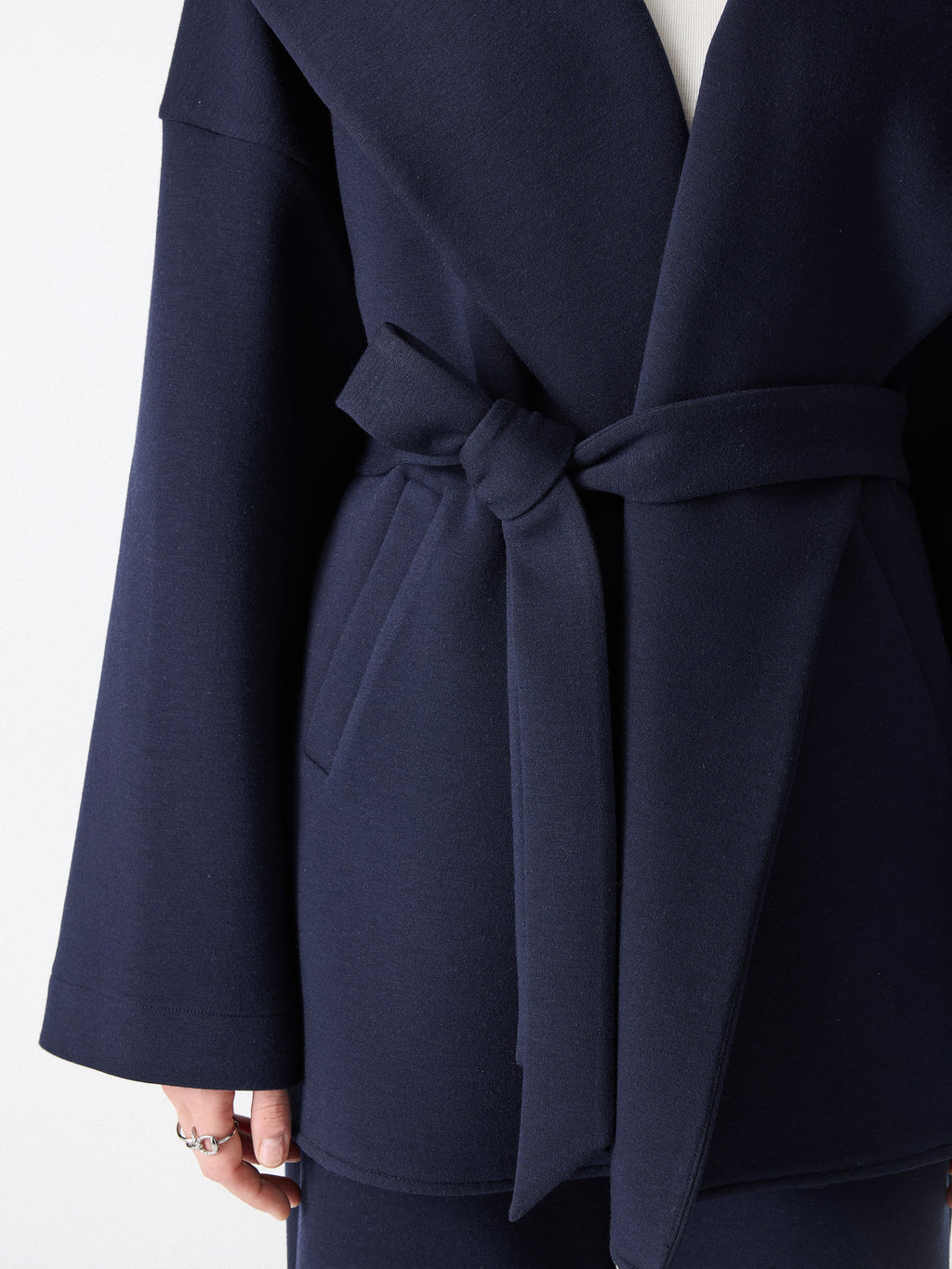 2Pcs Set Petite Belted Shawl Collar Robe Jacket & Straight Pants with Pockets
