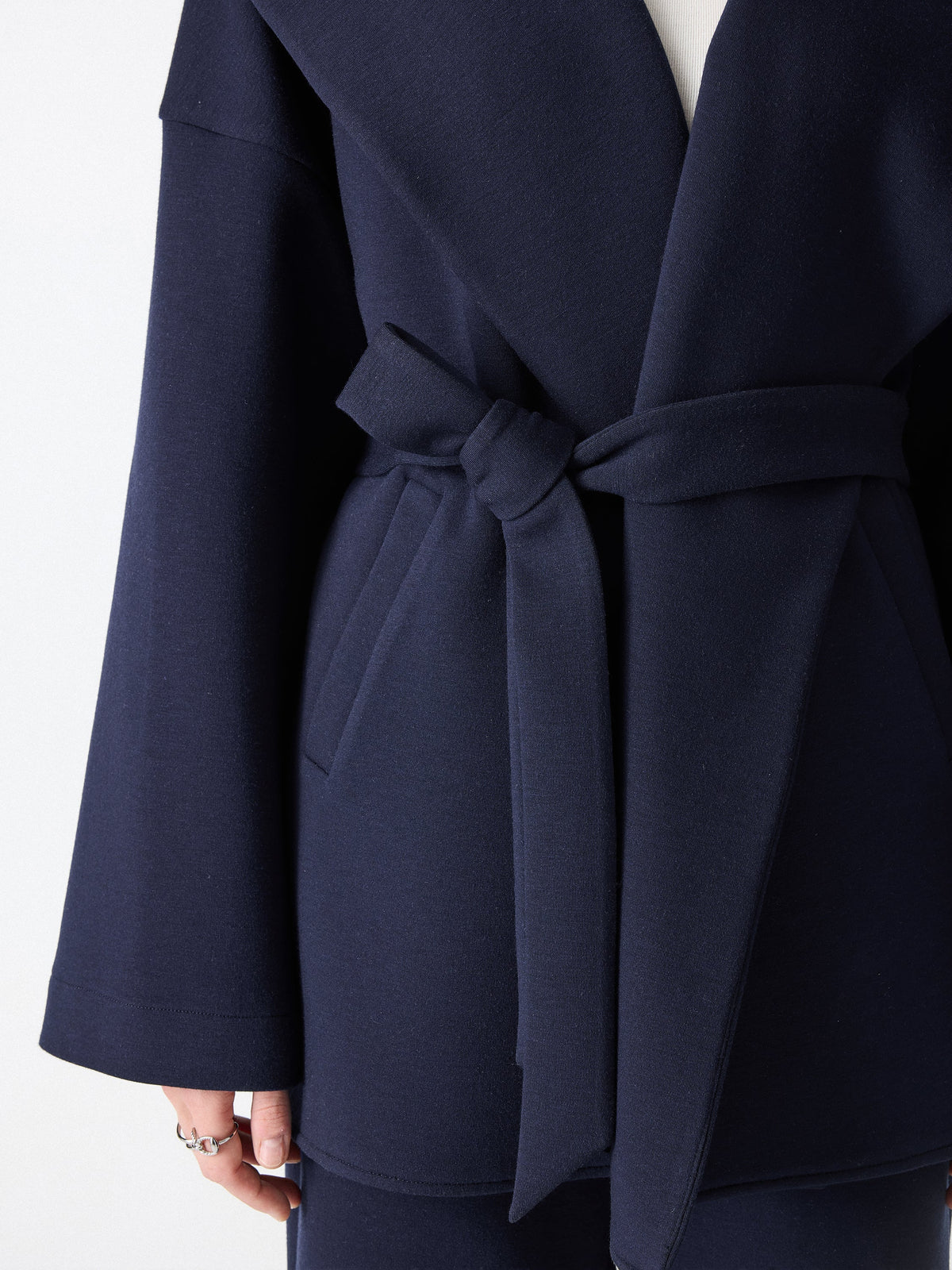 2Pcs Set Petite Belted Shawl Collar Robe Jacket & Straight Pants with Pockets