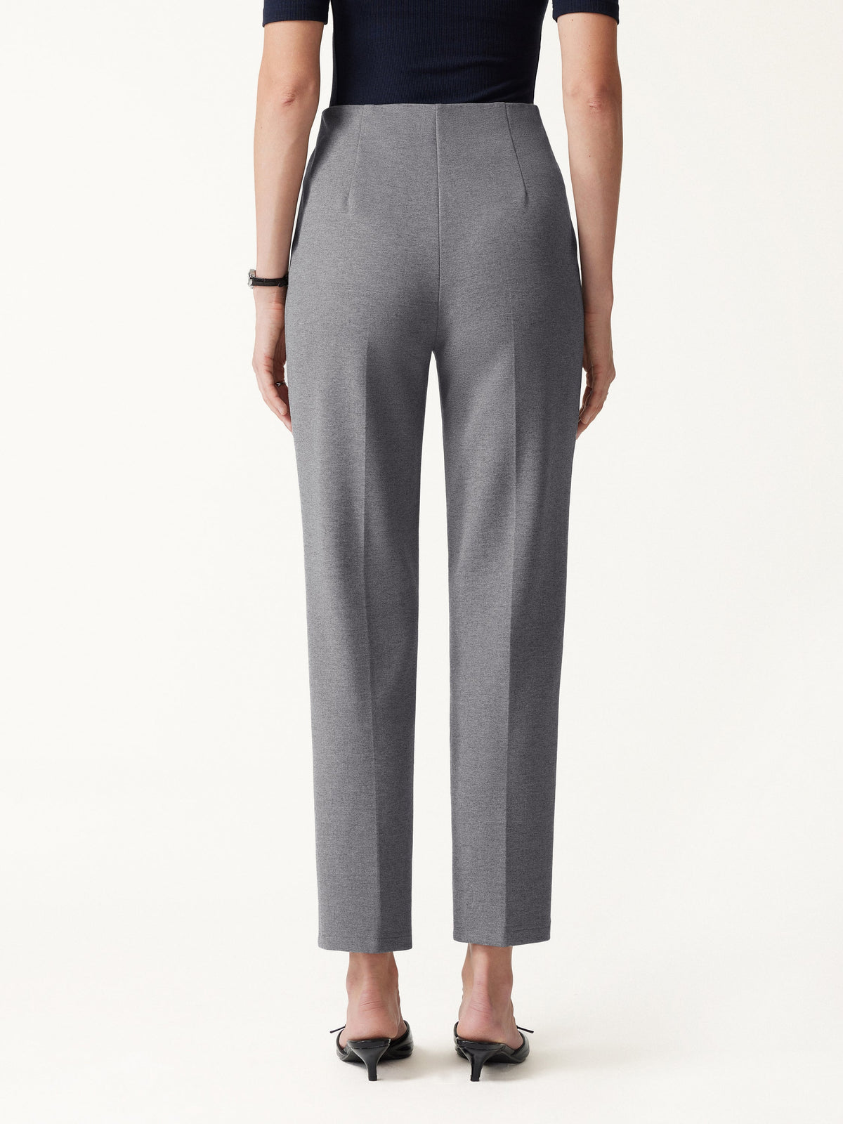 Ponte Mid-Rise Ankled Tapered Tuck Pants with Pockets
