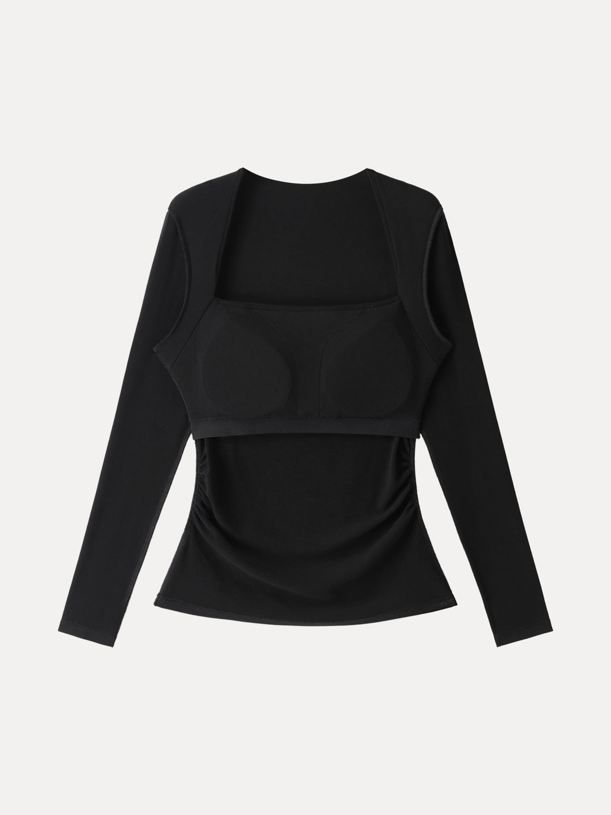 ProWarm Trapeze Neck Long Sleeve Ruched Built-In Bra Top