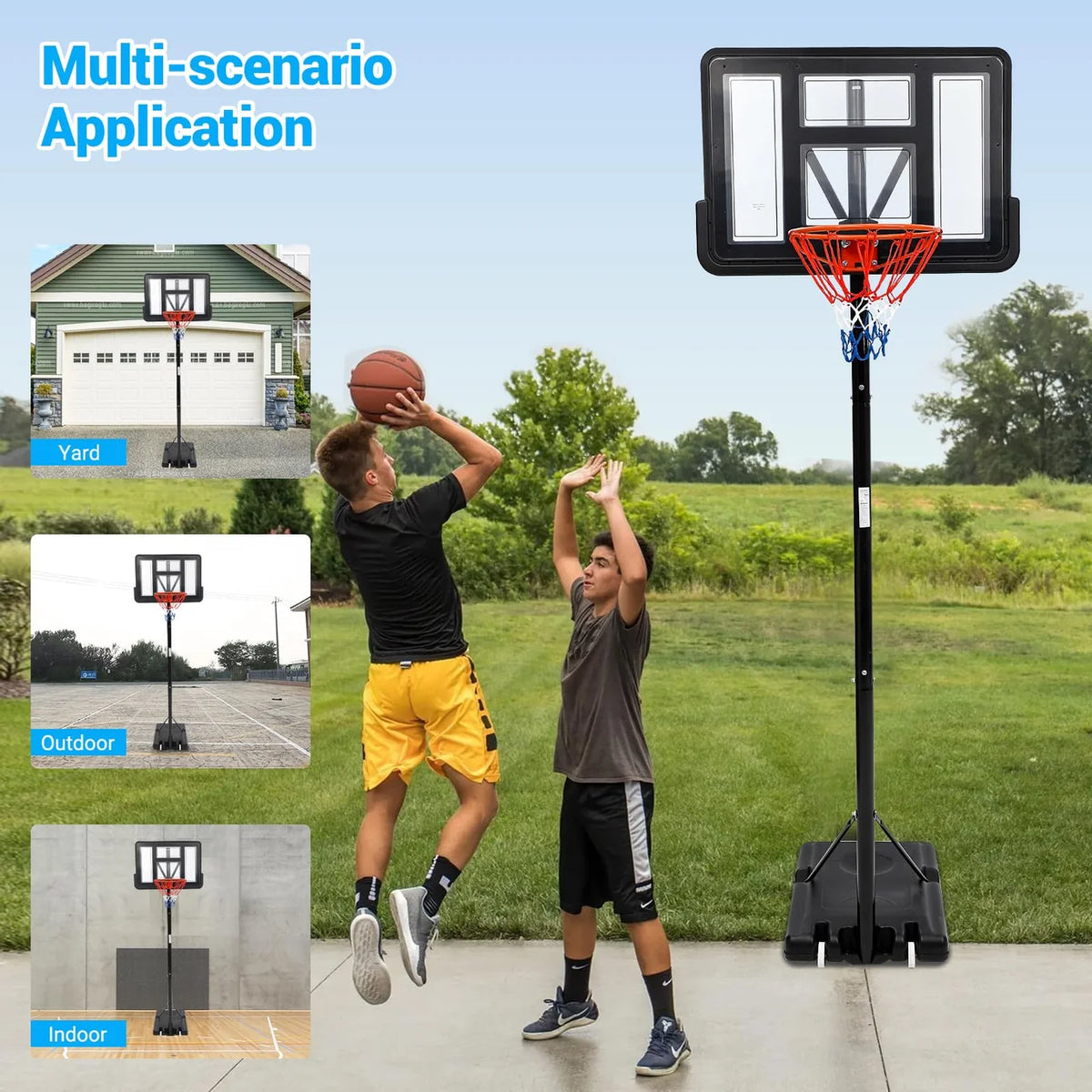 Garvee Adjustable Portable Basketball Hoop System - 5.2 to 10 ft | 44" Shatterproof Backboard & High-Intensity Base | For Kids, Youth, Adults in Backyard, Driveway, Indoor