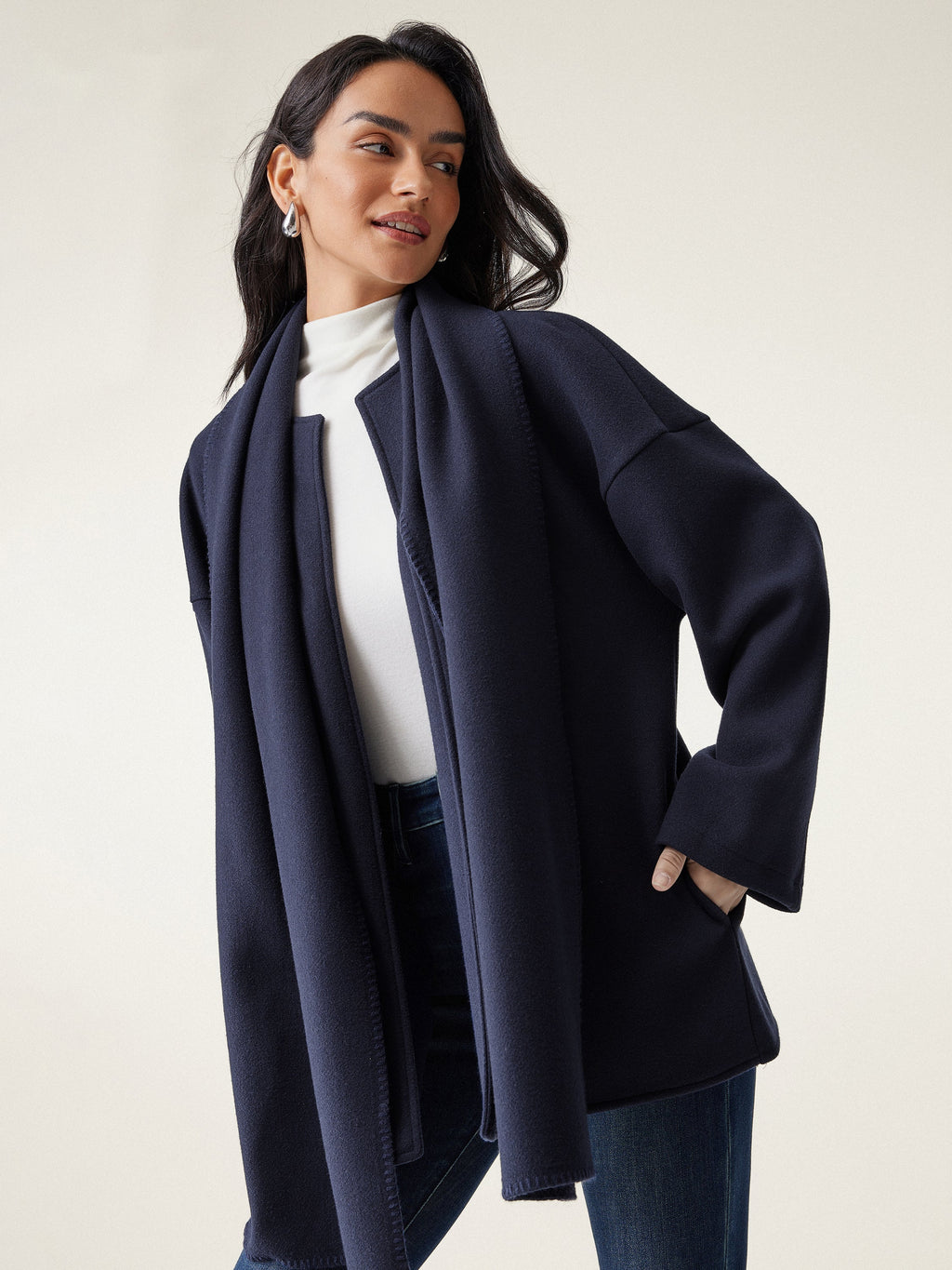 FuzzLuxe Scarf Collar Convertible Coat with Pockets