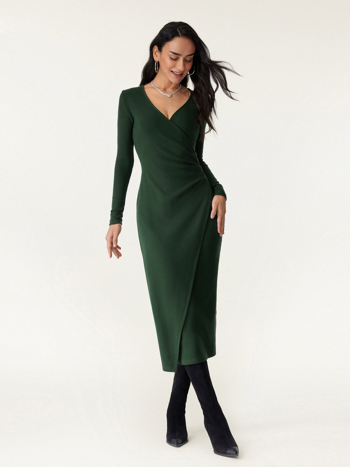ProWarm Surplice Long Sleeve Tucked Dress