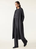 3Pcs Set Long Sleeve Midi Cardigan with Pockets & Boatneck Long Sleeve Top & Wide-Leg Pants with Pockets