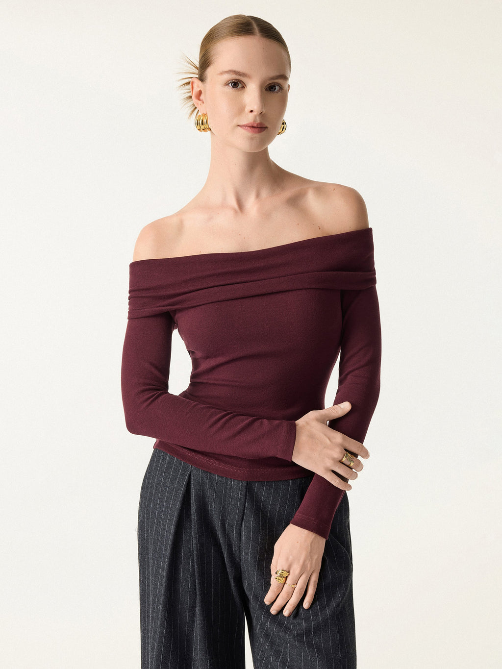 LiteWarm Convertible Neck Long Sleeve Built-In Bra Top
