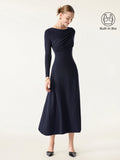 LiteWarm Boatneck Ruched A-Line Midi Built-In Bra Dress 2.0