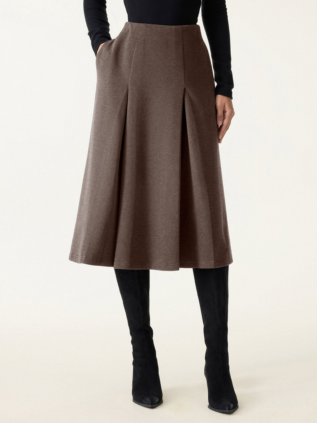 FuzzLuxe Mid-Rise Tucked A-Line Midi Skirt with Pockets
