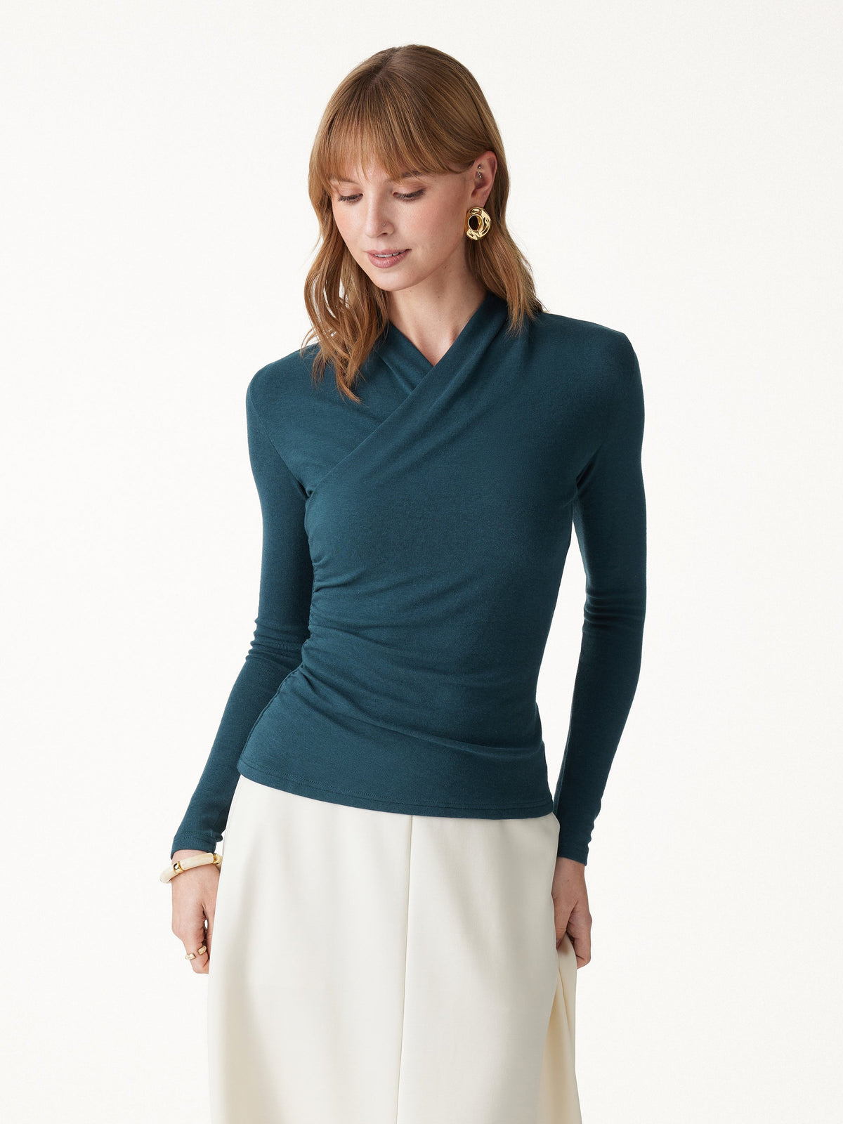 LiteWarm Surplice Long Sleeve Ruched Top
