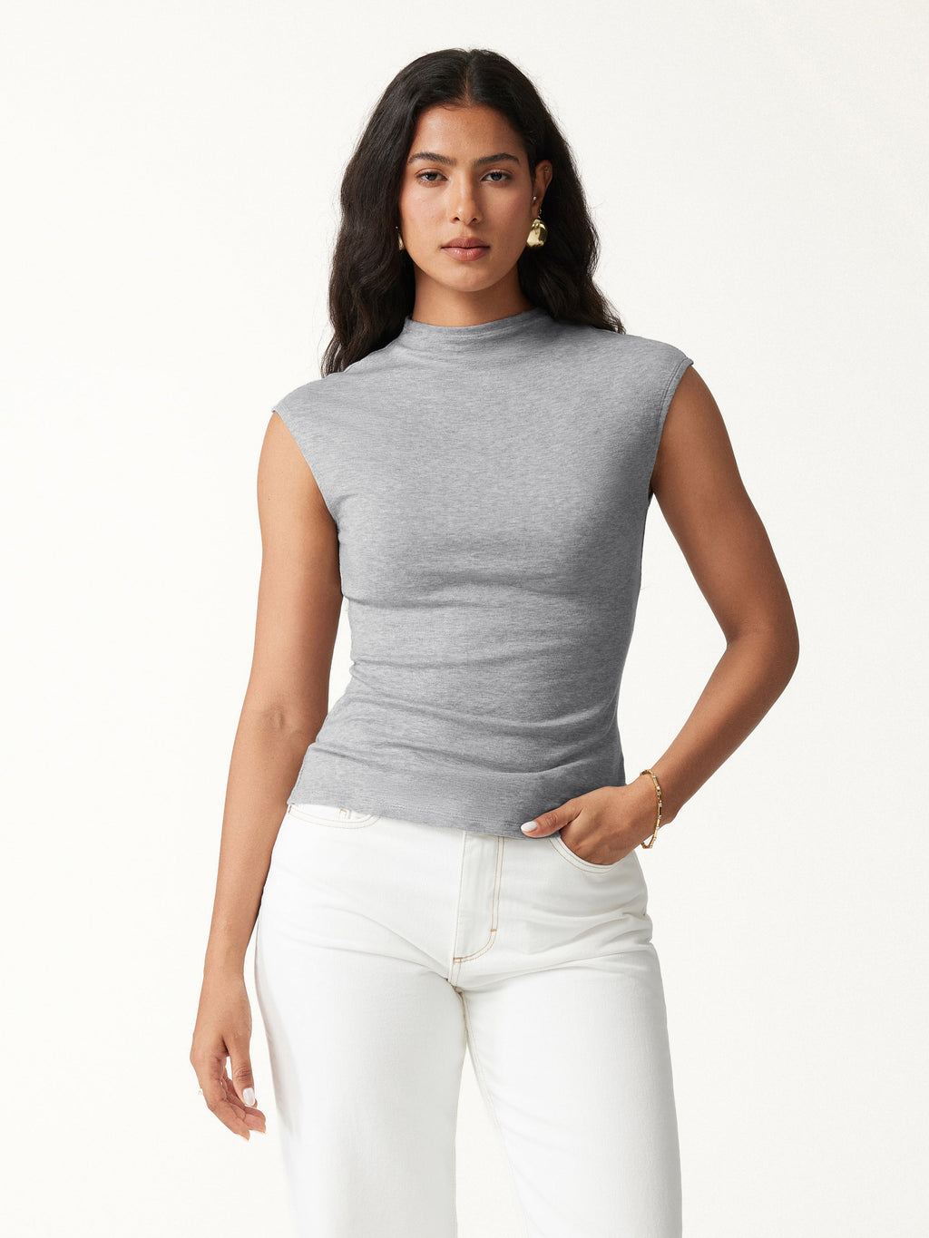 LiteWarm Lyocell-Wool Mock Neck Sleeveless Top