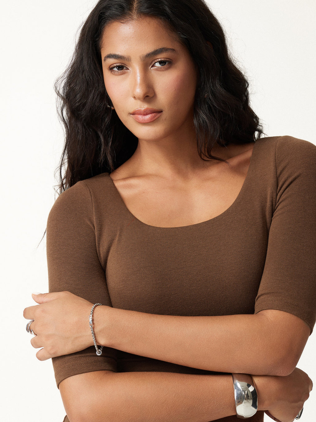 LiteWarm Essential Elbow Length Sleeve Square Neck Built-In Bra Tops 2.0
