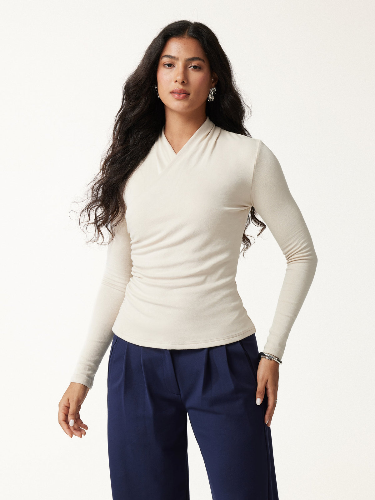 LiteWarm Surplice Long Sleeve Ruched Top