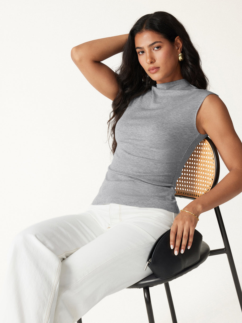 LiteWarm Lyocell-Wool Mock Neck Sleeveless Top