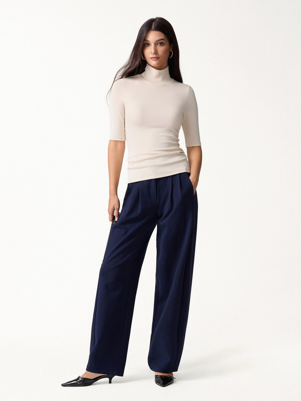 LiteWarm Essential Turtleneck Elbow Length Sleeve Built-In Bra Top 3.0