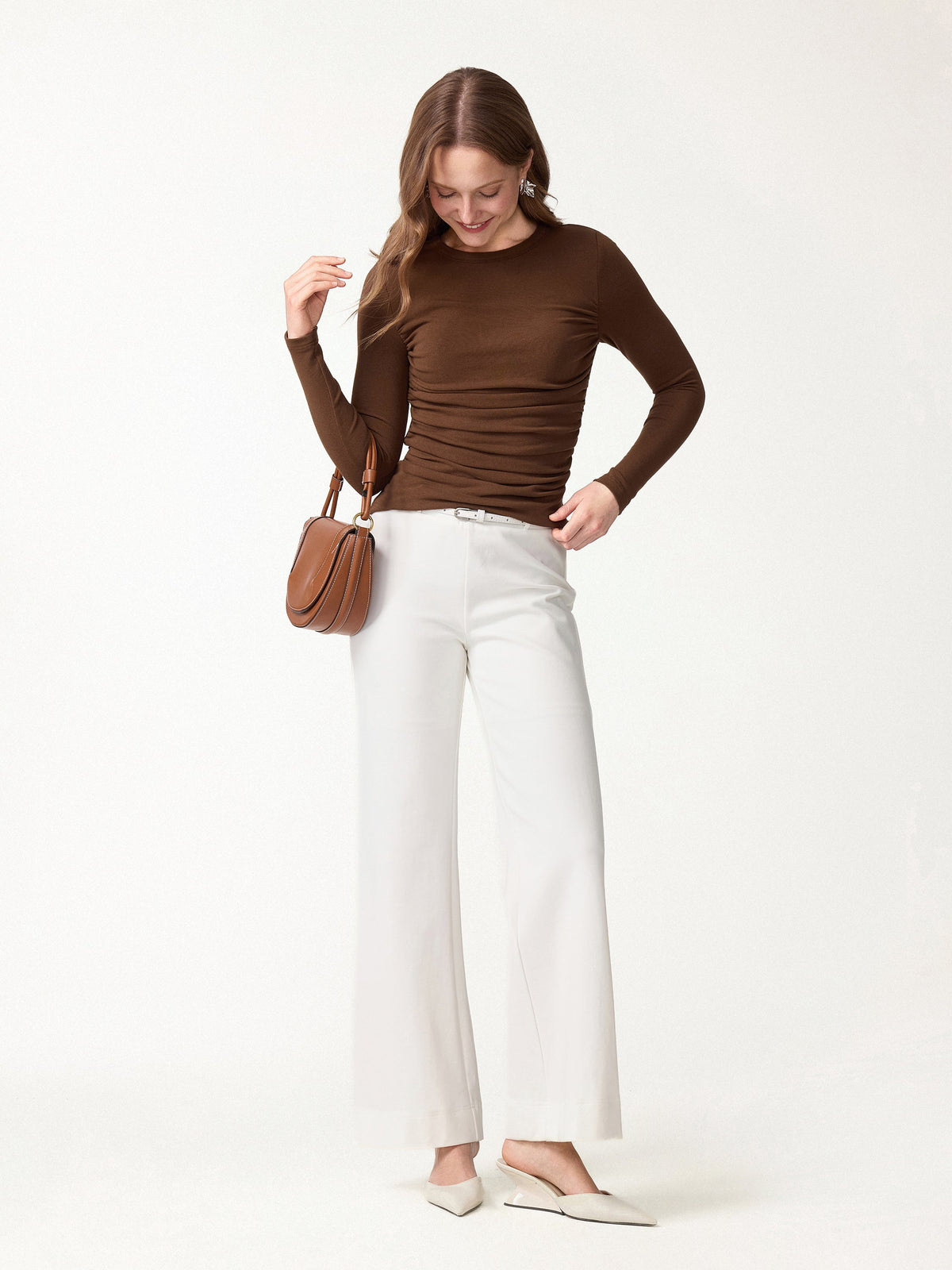 ProWarm Roundneck Long Sleeve Ruched Built-In Bra Top 3.0