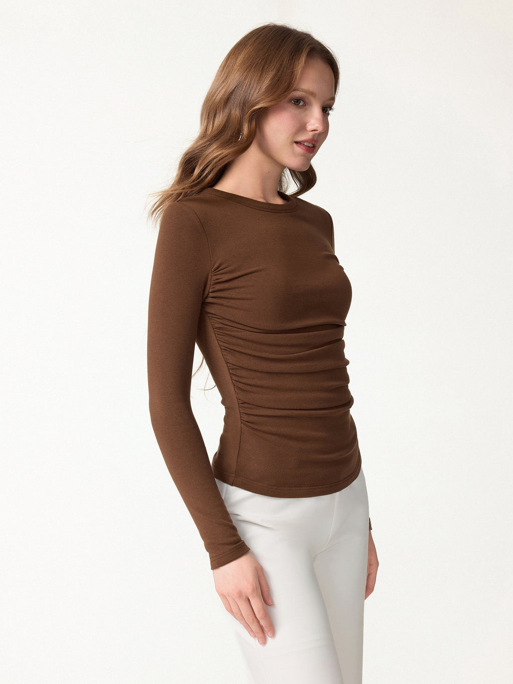 ProWarm Roundneck Long Sleeve Ruched Built-In Bra Top 3.0
