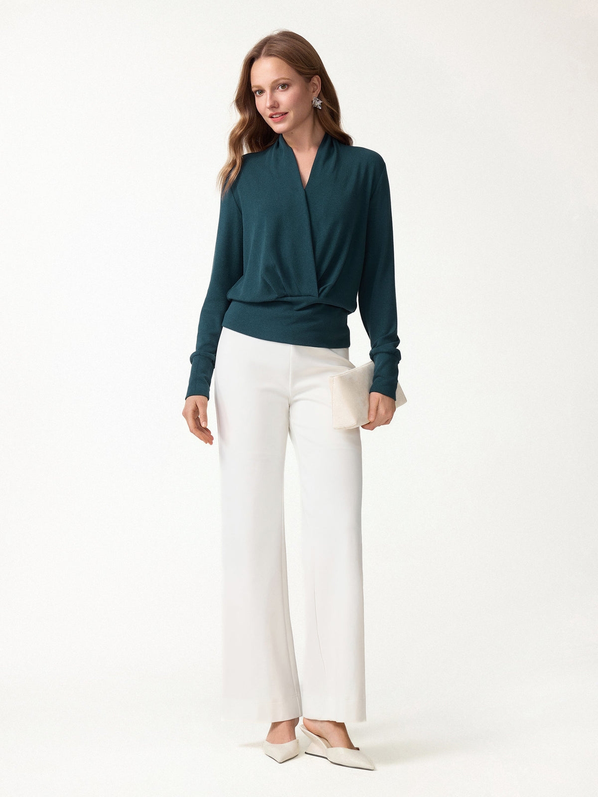 LiteWarm Surplice Long Sleeve Banded Hem Top