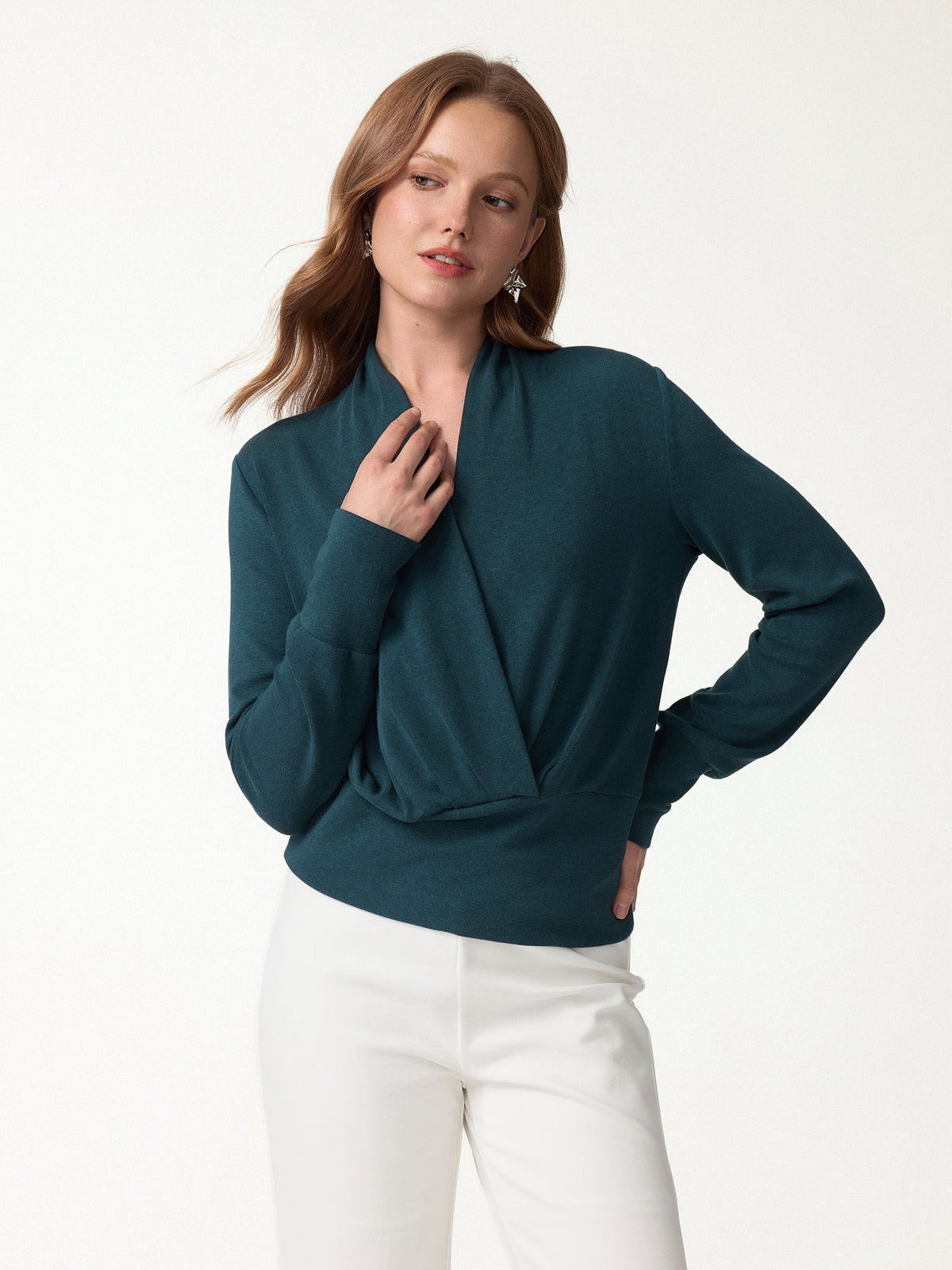 LiteWarm Surplice Long Sleeve Banded Hem Top