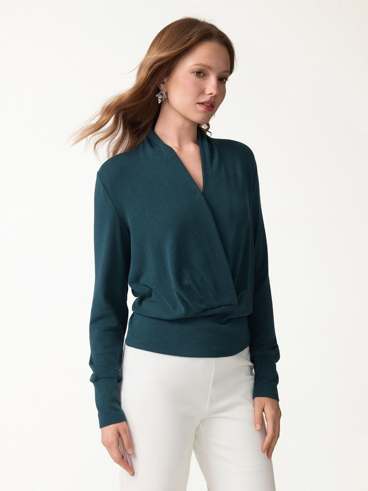 LiteWarm Surplice Long Sleeve Banded Hem Top