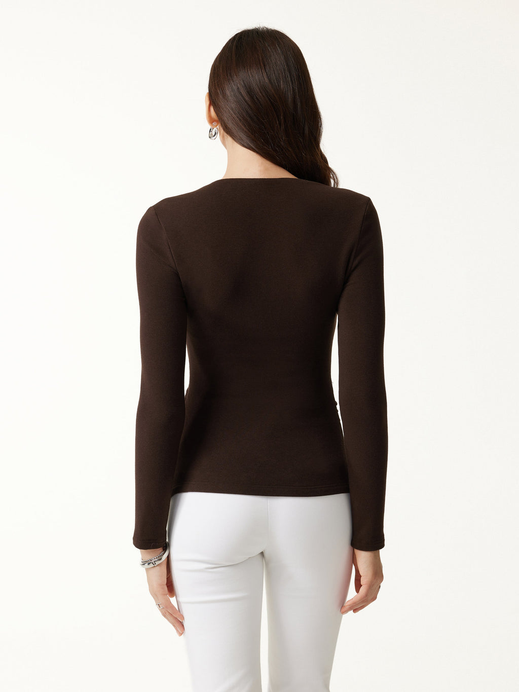 ProWarm Trapeze Neck Long Sleeve Ruched Built-In Bra Top
