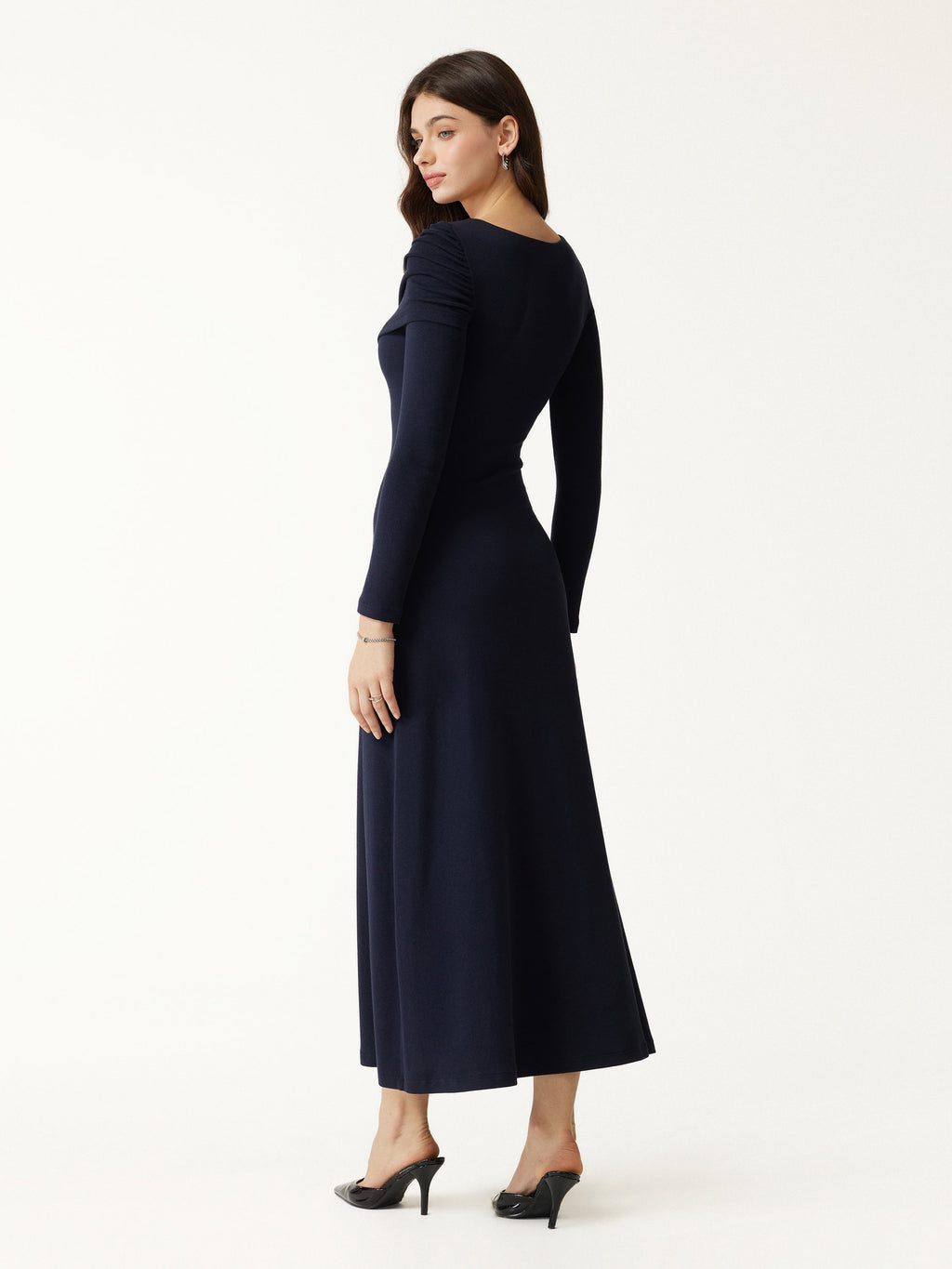 LiteWarm Boatneck Ruched A-Line Midi Built-In Bra Dress 2.0