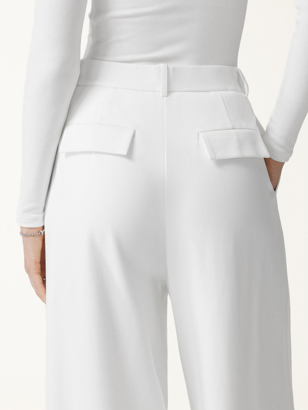 Not-See-Thru High-Rise Wide-Leg Pants with Pockets