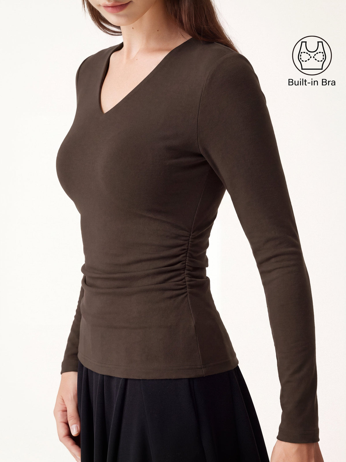 ProWarm V-Neck Long Sleeve Side-Tuck Built-In Bra Top 2.0
