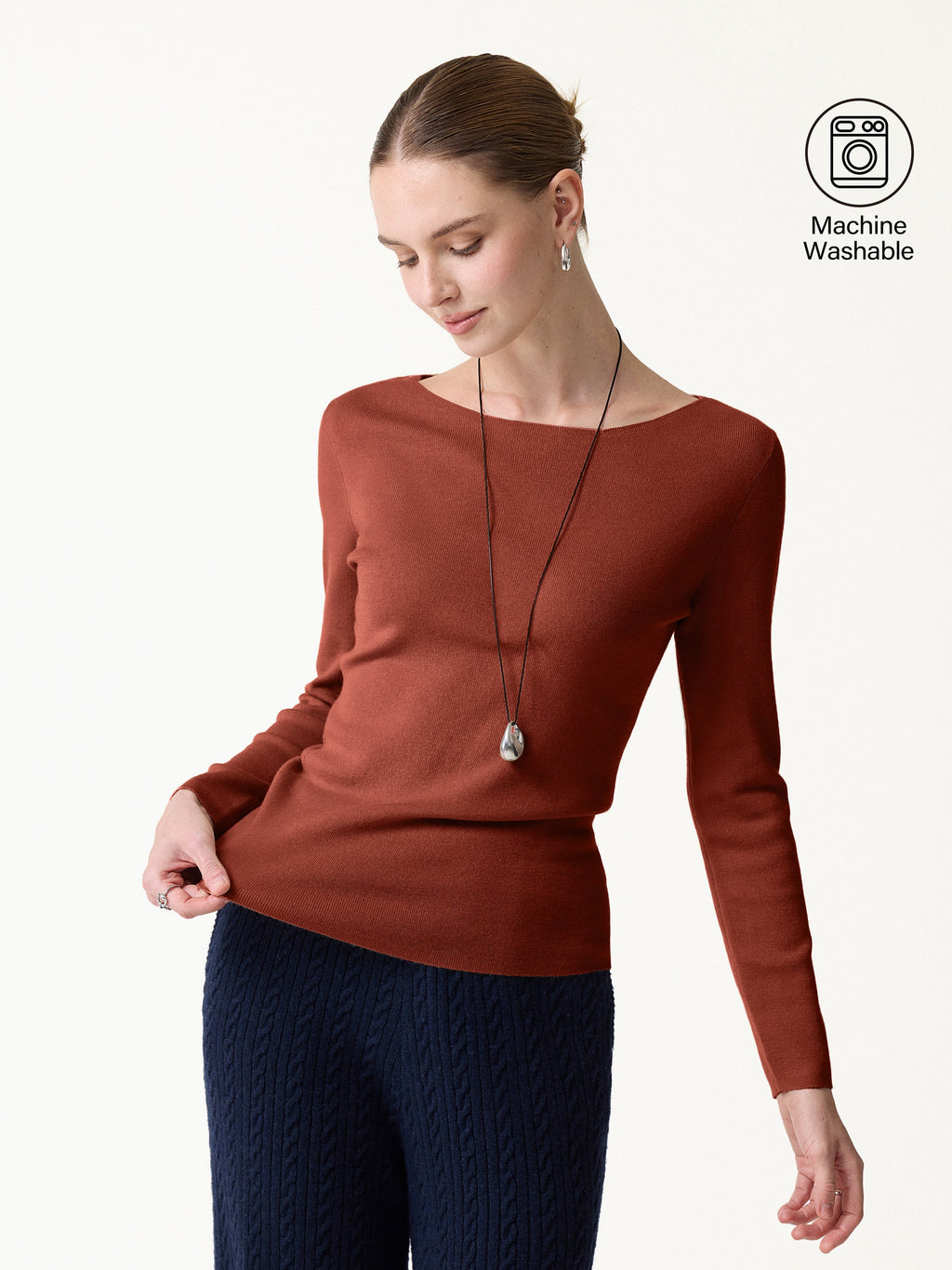 100% Merino Wool Semi-Sheer Boat Neck Sweater