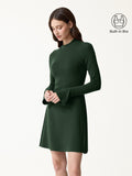 LiteWarm Mock Neck Flared Long Sleeve A-Line Mini Built-In Bra Dress 3.0