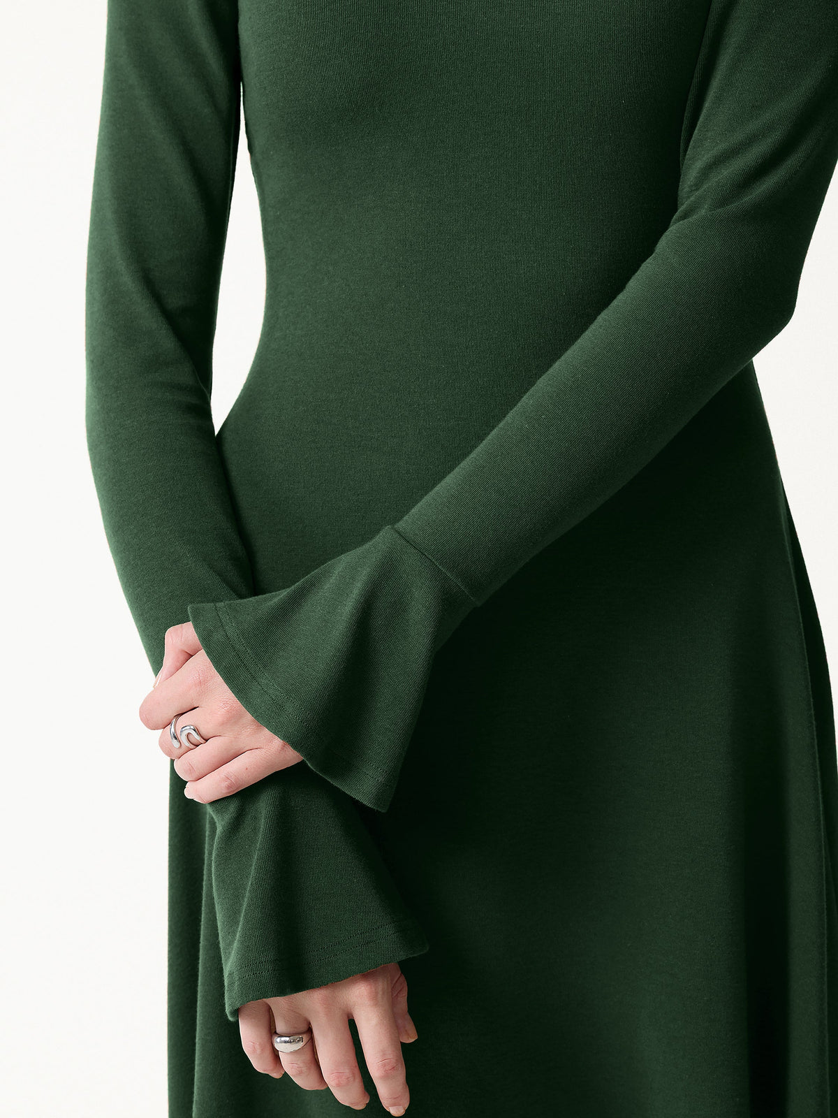 LiteWarm Mock Neck Flared Long Sleeve A-Line Mini Built-In Bra Dress 3.0