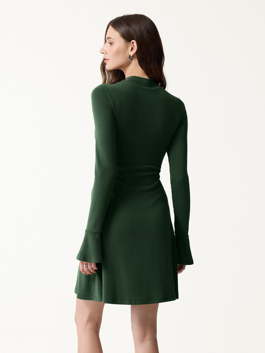 LiteWarm Mock Neck Flared Long Sleeve A-Line Mini Built-In Bra Dress 3.0