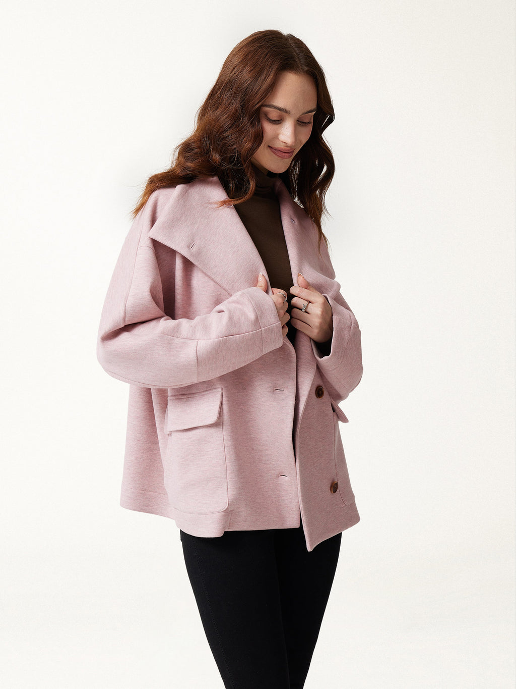FuzzLuxe Mock Neck Long Sleeve Button-Down Jacket with Pockets