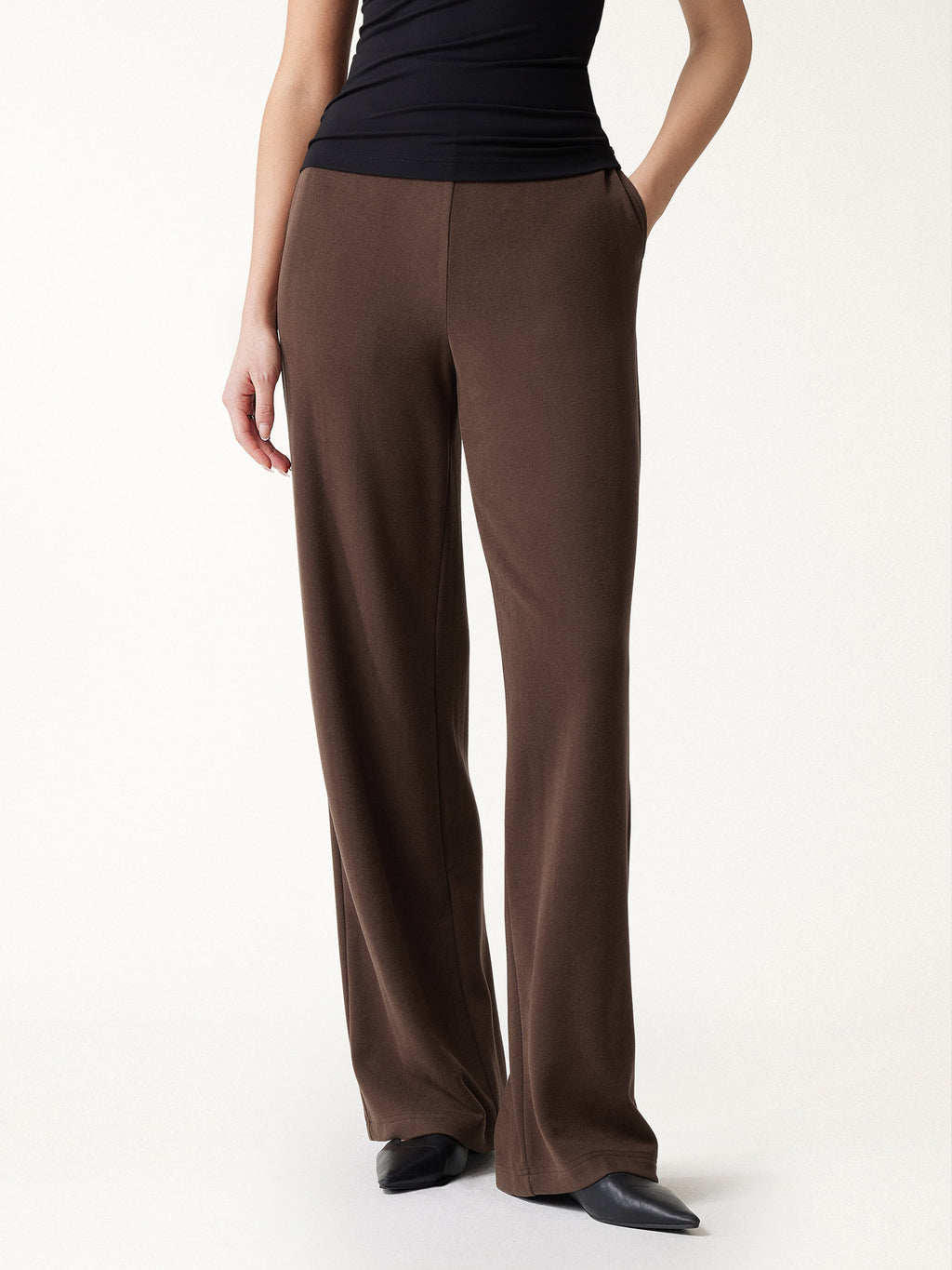 3Pcs Set Long Sleeve Midi Cardigan with Pockets & Boatneck Long Sleeve Top & Wide-Leg Pants with Pockets