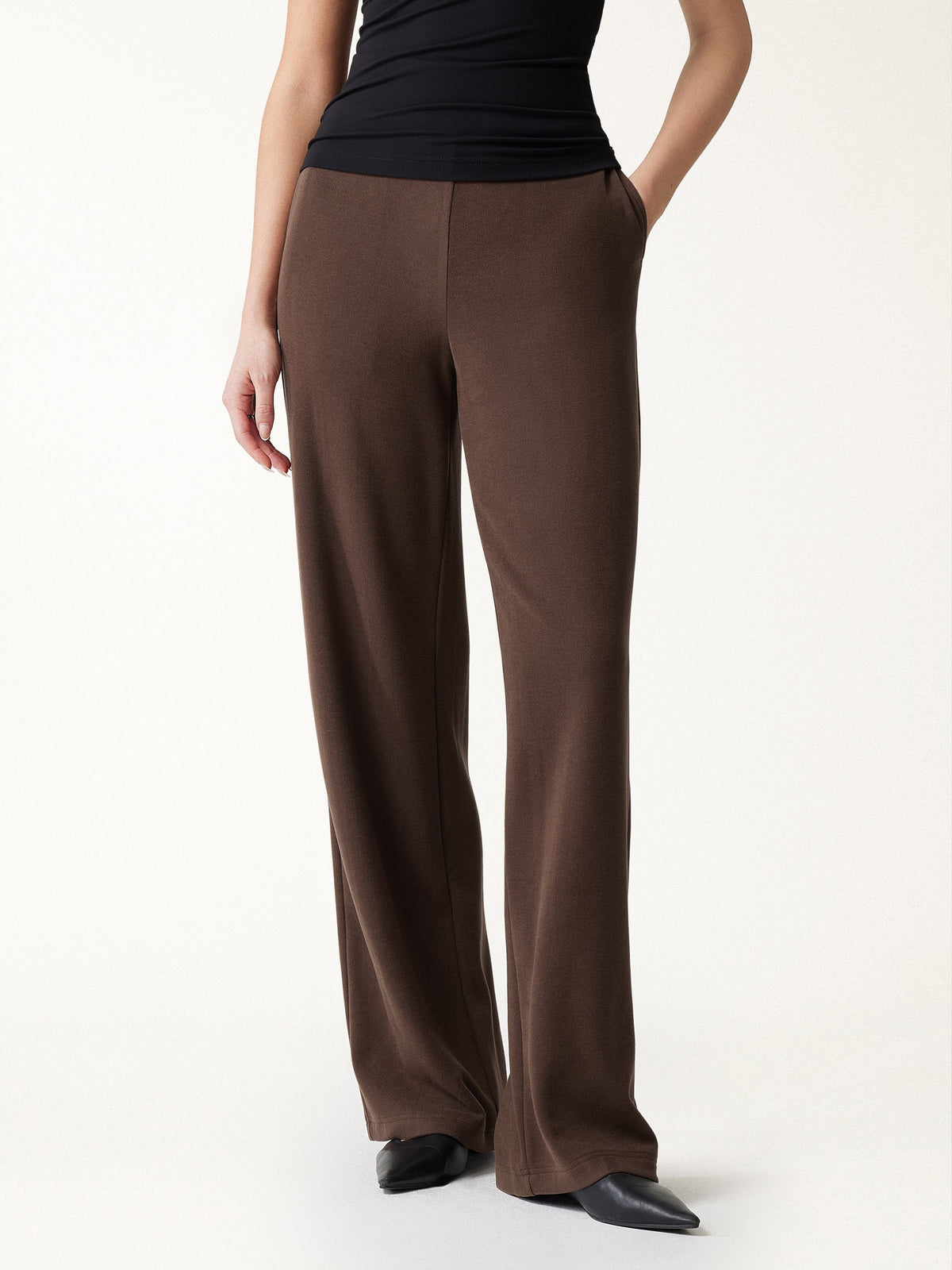 3Pcs Set Long Sleeve Midi Cardigan with Pockets & Boatneck Long Sleeve Top & Wide-Leg Pants with Pockets