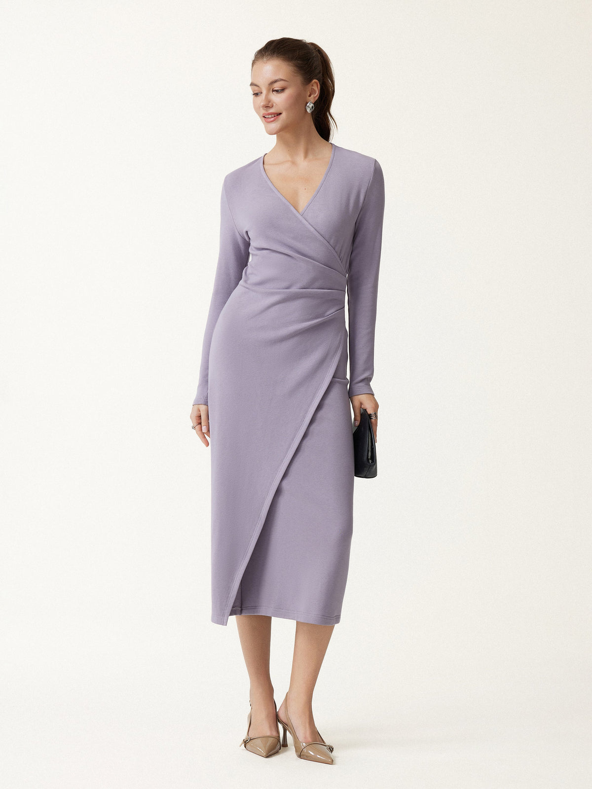 ProWarm Surplice Long Sleeve Tucked Dress