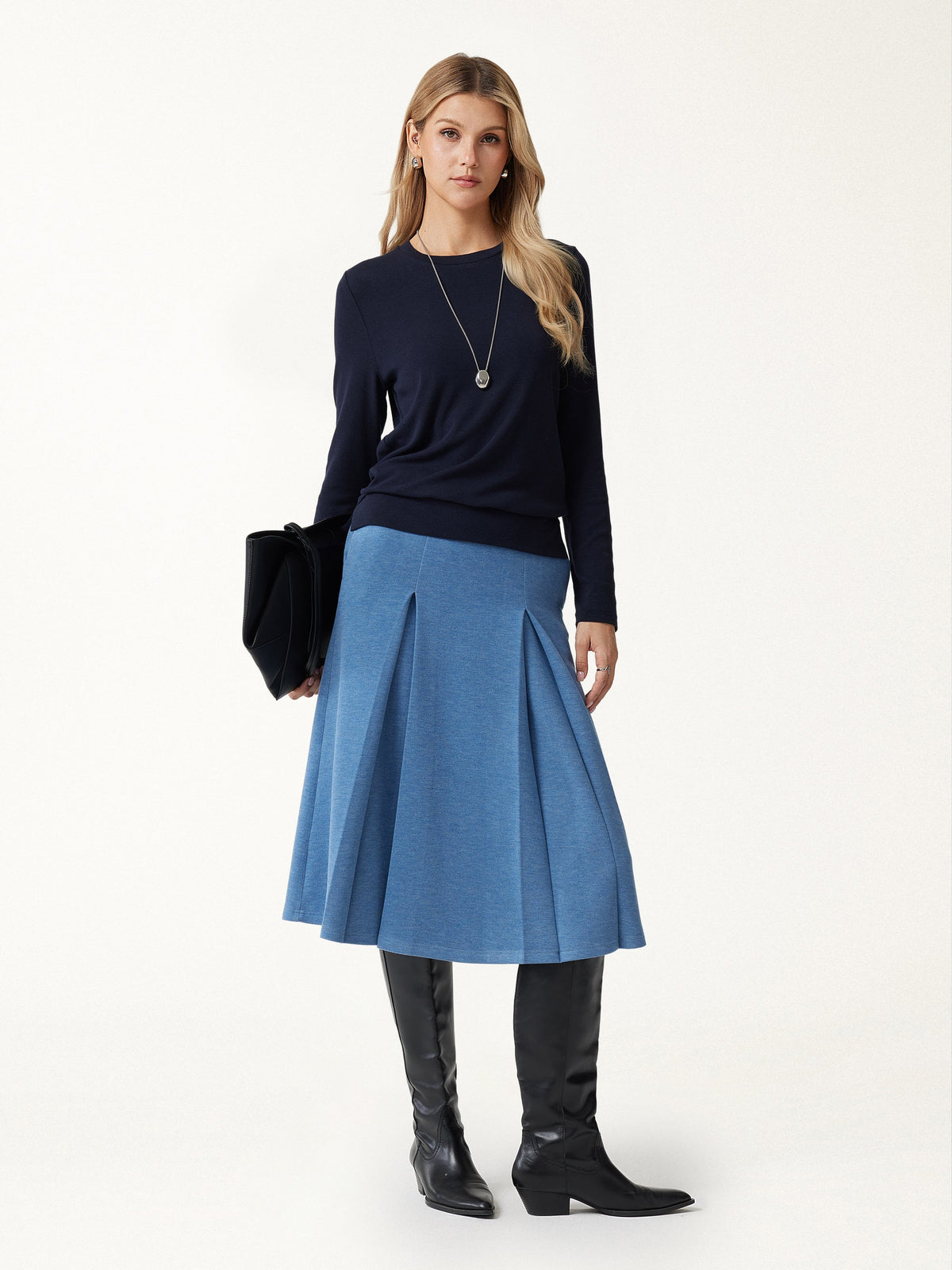 FuzzLuxe Mid-Rise Tucked A-Line Midi Skirt with Pockets