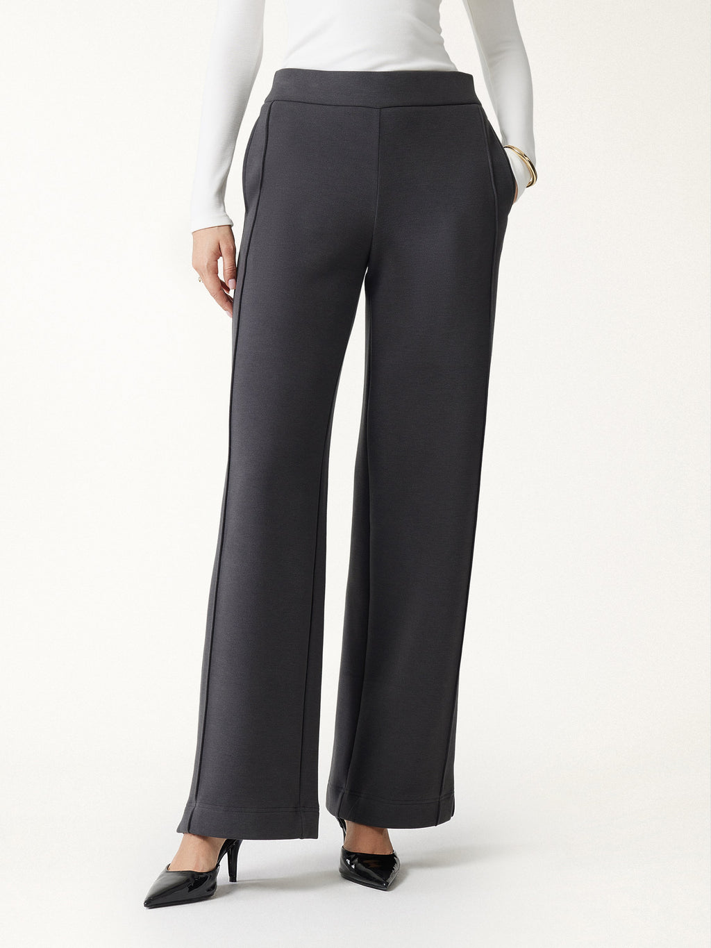 FuzzLuxe High-Rise Wide Leg Pintuck Pants with Pockets